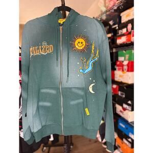 NWT SZ S - Civilized Psychedelic Zip-Up Hoodie, Green